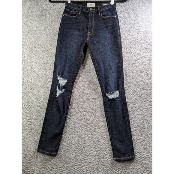 Frame Denim Jeans Womens 27 Ali High Rise Skinny Blue Destroyed Kingland Rip - Picture 1 of 16